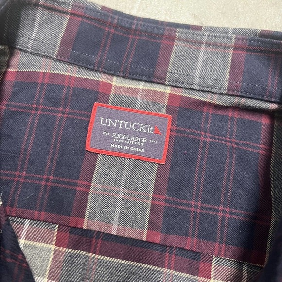 Untuckit Alentejo Shirt Mens 3XL Red Blue Plaid Flannel Long Sleeve Button Up - Picture 6 of 7
